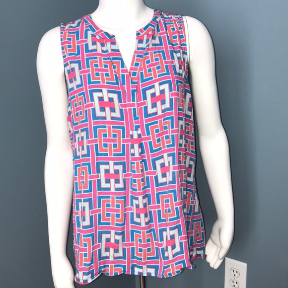 Crown & Ivy large pink blue and orange tank top - Picture 1 of 6